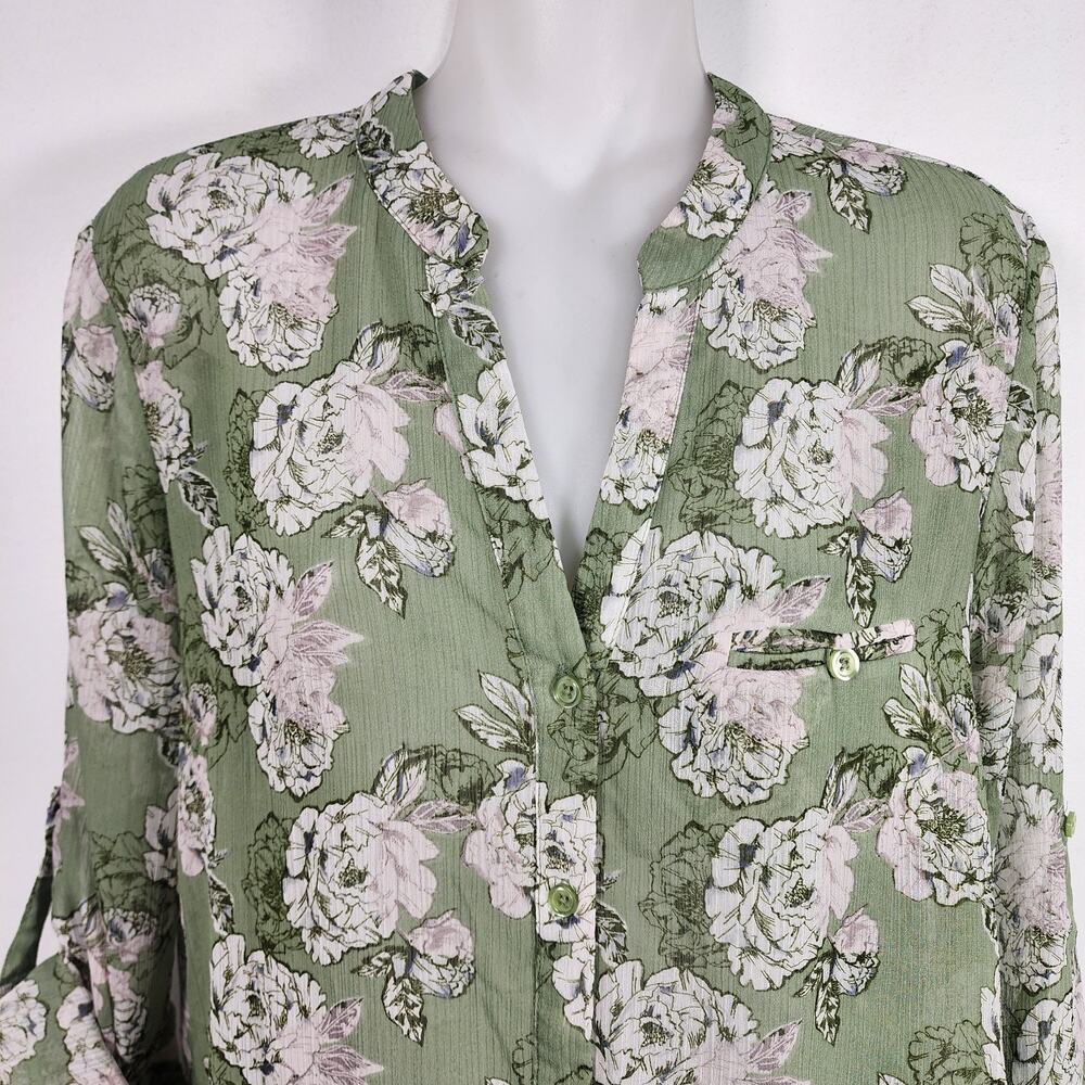 Kut from the Kloth Women's Jasmine Chiffon Button Up Shirt Green Floral Small - Picture 3 of 10